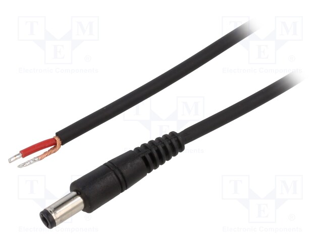 Cable; wires,DC 5,5/2,5 plug; straight; 1mm2; black; 0.5m