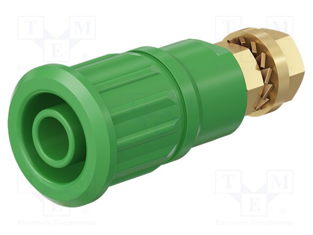 Socket; 4mm banana; 32A; 1kV; green; gold-plated; on panel