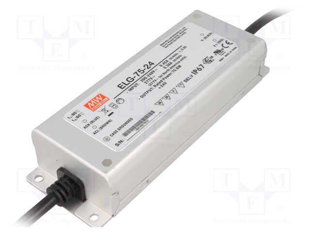 Power supply: switched-mode; LED; 75.6W; 24VDC; 3.15A; 180÷295VAC