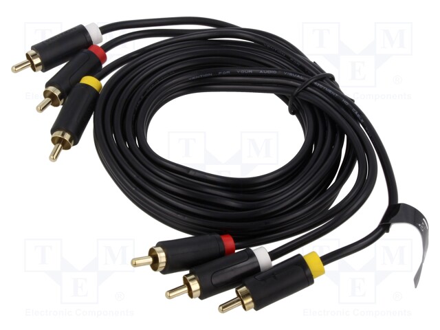 Cable; RCA plug x3,both sides; 2m; Plating: gold-plated; black