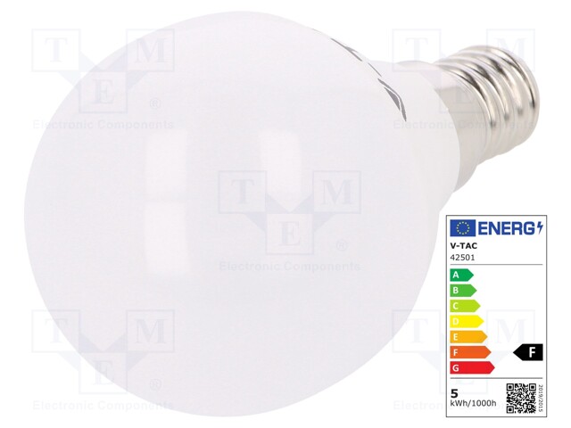 LED lamp; cool white; E14; 220/240VAC; 470lm; 5.5W; 180°; CRImin: 80