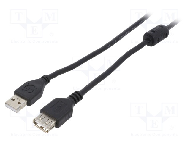 Cable; USB 2.0; USB A socket,USB A plug; gold-plated; 4.5m; black