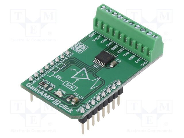 Click board; amplifier; SPI,analog; MCP6S26; mikroBUS connector