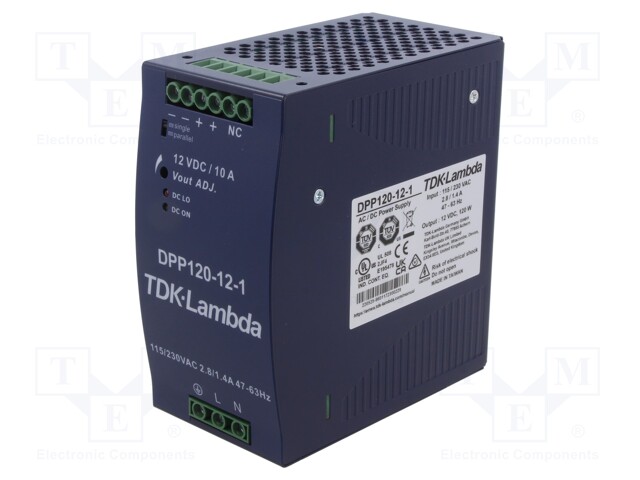 Power supply: switched-mode; for DIN rail; 120W; 12VDC; 10A; 84%