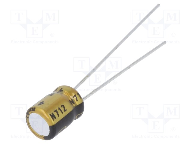 Capacitor: electrolytic; THT; 47uF; 10VDC; Ø5x7mm; Pitch: 2mm; ±20%