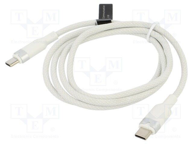 Cable; USB 2.0; USB C plug,both sides; nickel plated; 1m; white