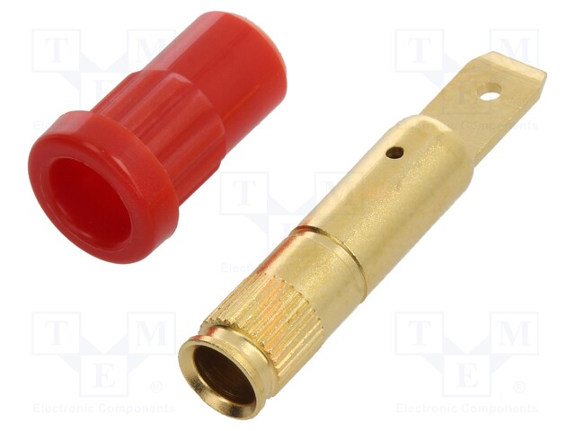 Socket; 4mm banana; 25A; 30VAC; 60VDC; red; gold-plated; insulated