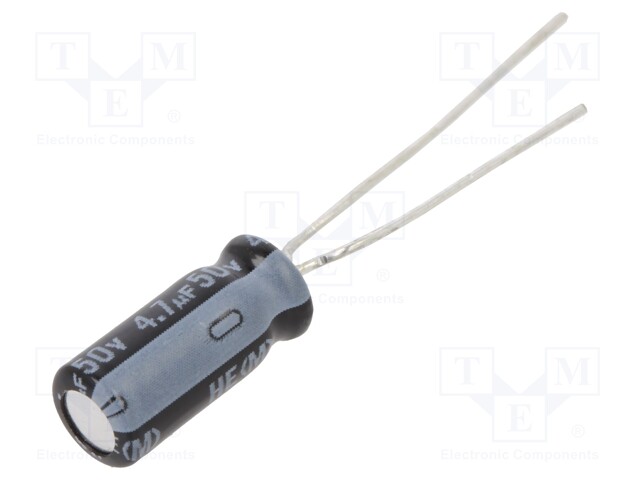 Capacitor: electrolytic; THT; 4.7uF; 50VDC; Ø5x11mm; Pitch: 2mm