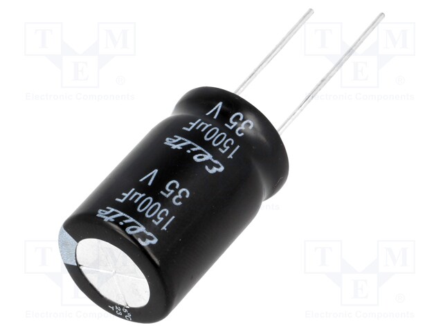 Capacitor: electrolytic; THT; 1500uF; 35VDC; Ø16x25mm; Pitch: 7.5mm