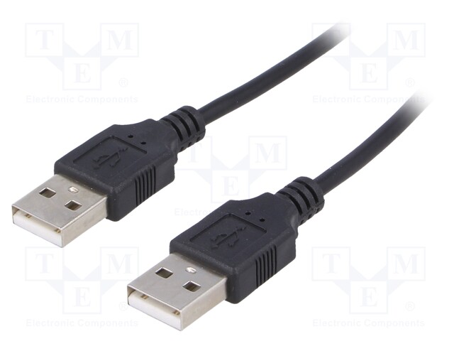 Cable; USB 2.0; USB A plug,both sides; nickel plated; 1.8m; black