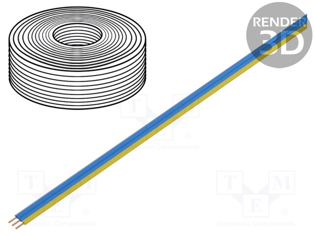 Wire: ribbon; stranded; Cu; 3x0,25mm2; PVC; blue,yellow; 350V; 50m