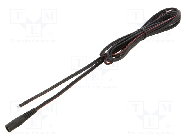 Cable; wires,DC 5,5/2,1 socket; straight; 0.75mm2; black; 3m