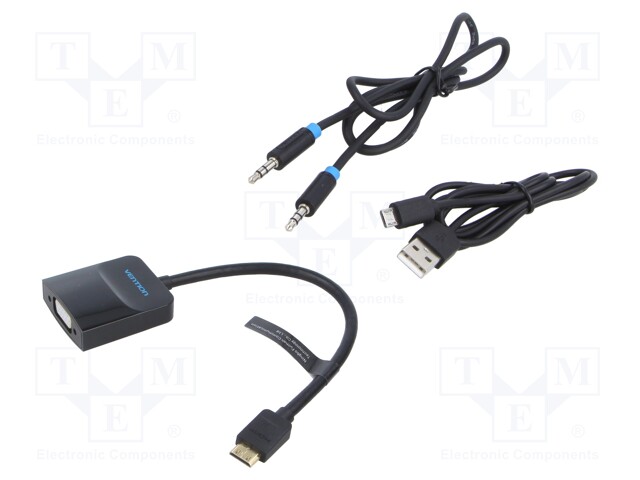 Adapter; mini HDMI plug,VGA; 0.15m; black; black; Enclos.mat: ABS