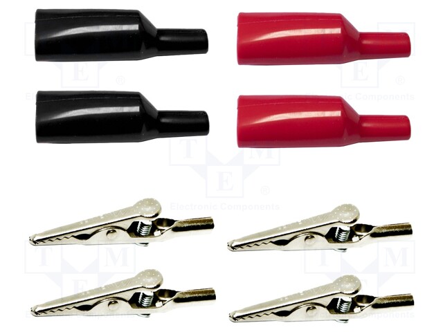 Crocodile clip; 10A; black,red; soldered,screwed,crimped; 8pcs.