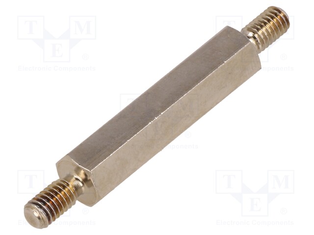 Screwed spacer sleeve; 30mm; Ext.thread: M4; hexagonal; brass