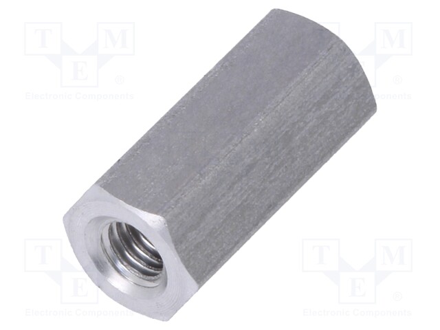 Screwed spacer sleeve; Int.thread: M3; 12mm; hexagonal; aluminium