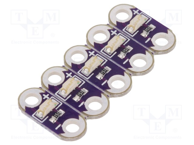 Module: LED; LilyPad; Colour: blue; metalic holes; No.of diodes: 5