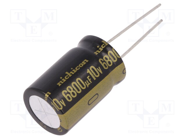 Capacitor: electrolytic; THT; 6800uF; 10VDC; Ø16x25mm; Pitch: 7.5mm