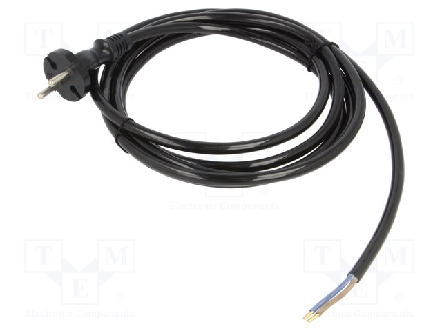 Cable; CEE 7/17 (C) plug,wires; PUR; 3m; black; 2x1,5mm2; 16A; 250V