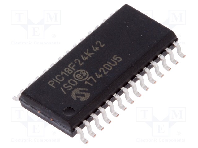 PIC microcontroller; Memory: 16kB; SRAM: 1024B; EEPROM: 256B; SMD