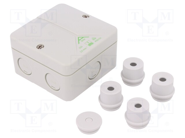 Enclosure: junction box; X: 82mm; Y: 82mm; Z: 51mm; polystyrene; IP54