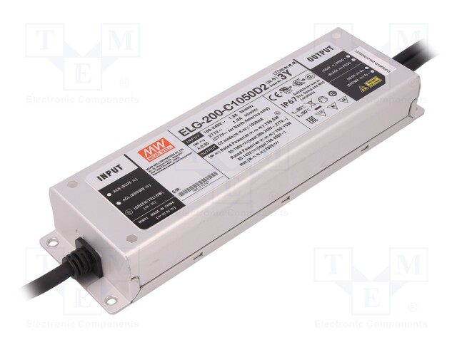 Power supply: switched-mode; LED; 199.5W; 95÷190VDC; 1.05A; IP67