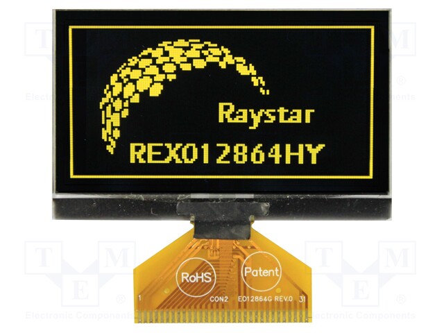 Display: OLED; graphical; 128x64; Dim: 60.5x37x2.15mm; yellow