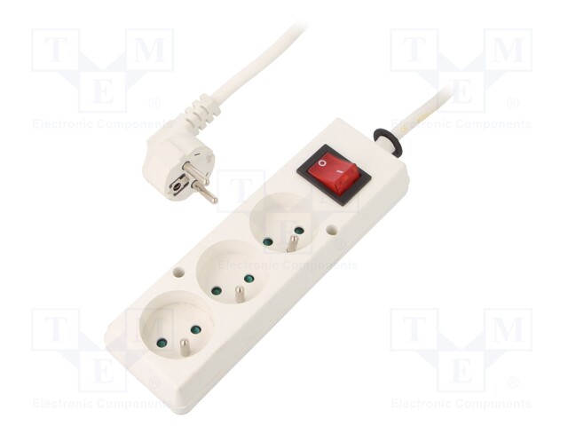 Extension lead; Sockets: 3; white; 3x1,5mm2; 10m; 16A