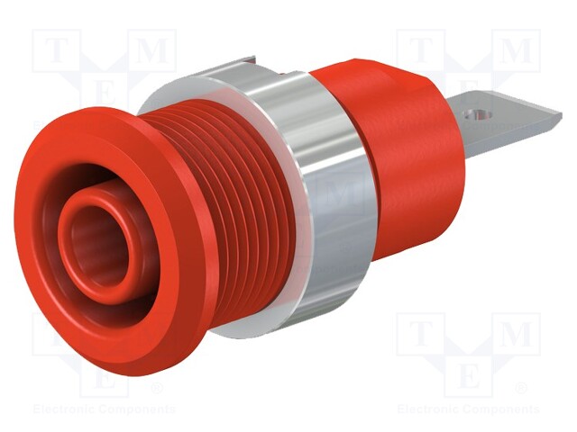 Socket; 4mm banana; 32A; 1kV; Cutout: Ø12.2mm; red; nickel plated