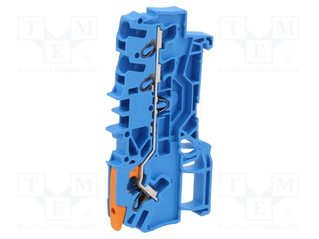 DIN Rail Mount Terminal Block, Through, 3 Ways, 22 AWG, 12 AWG, 2.5 mm², Clamp, 24 A