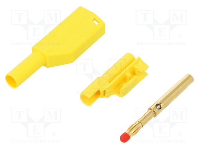 Plug; 4mm banana; 32A; 1kV; yellow; with 4mm axial socket; 2.5mm2