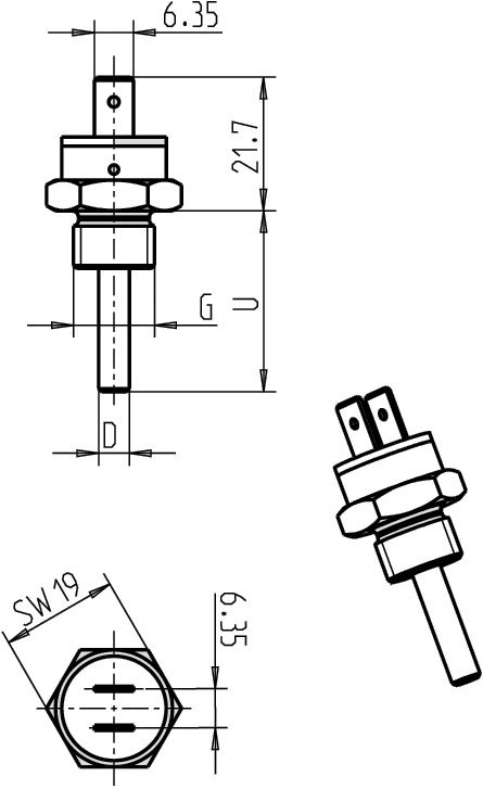 Sensor: thermostat; Output conf: NO; 95°C; 3A; 24VDC