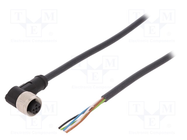 Connection lead; M12; PIN: 5; angled; 2m; plug; 60VAC; 4A; -25÷80°C