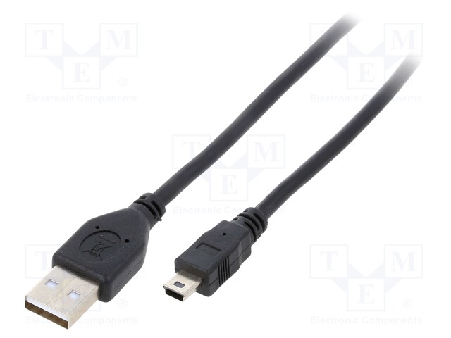 Cable; USB 2.0; USB A plug,USB B mini plug; gold-plated; 1.8m