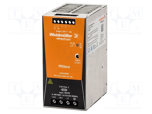 Power supply: switched-mode; 240W; 24VDC; 10A; 450÷800VDC; 1kg