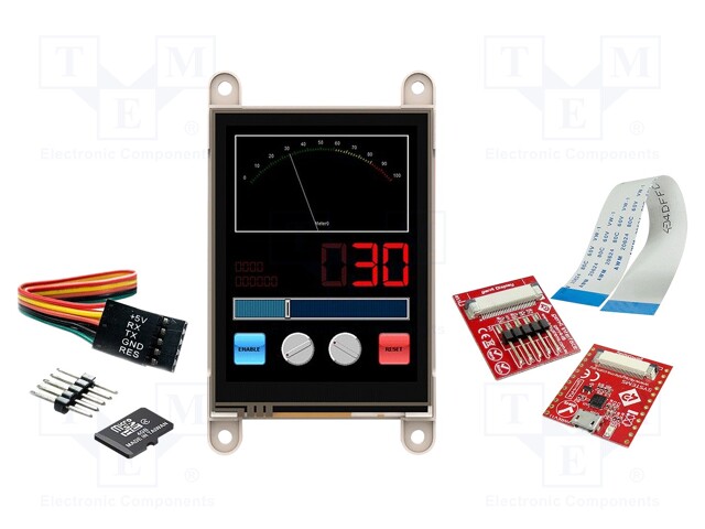 Dev.kit: with display; TFT; 2.8"; 240x320; Display: graphical; 14kB