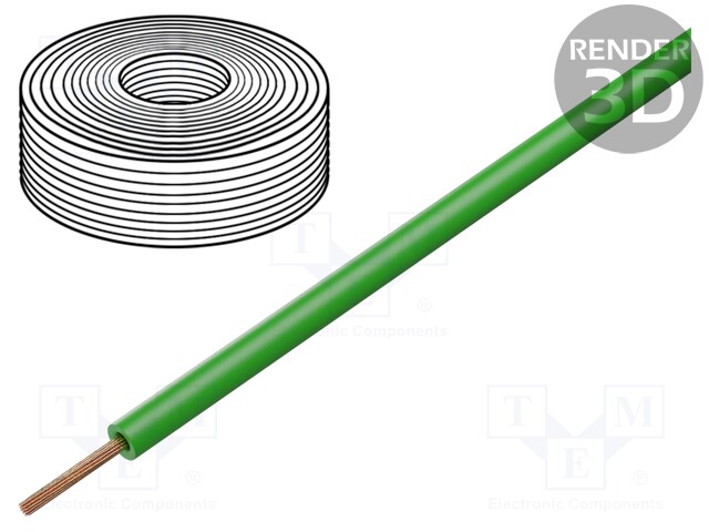 Wire; stranded; Cu; 1x0,25mm2; PVC; green; 100V; -10÷85°C; 10m