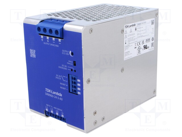 Power supply: switched-mode; for DIN rail; 960W; 24VDC; 40A; DRB