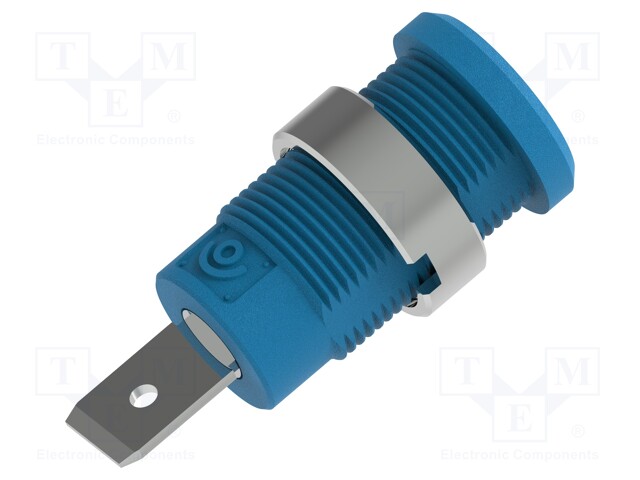 Socket; 4mm banana; 36A; 1kV; blue; nickel plated; on panel,screw