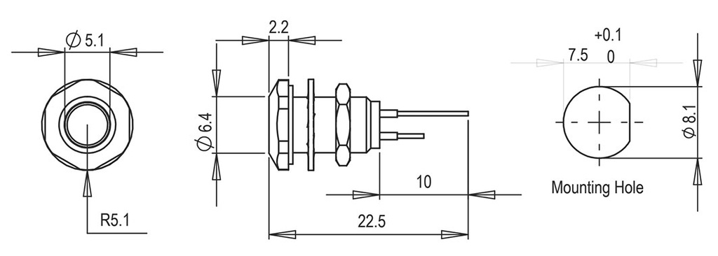 Indicator: LED; flat; 3.2VDC; IP67; 2pin; anodised aluminium