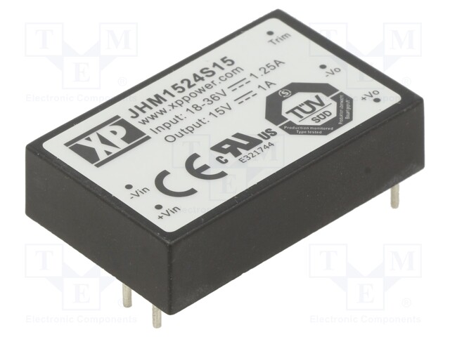 Isolated Board Mount DC/DC Converter, Medical, 1 Output, 15 W, 15 V, 1 A