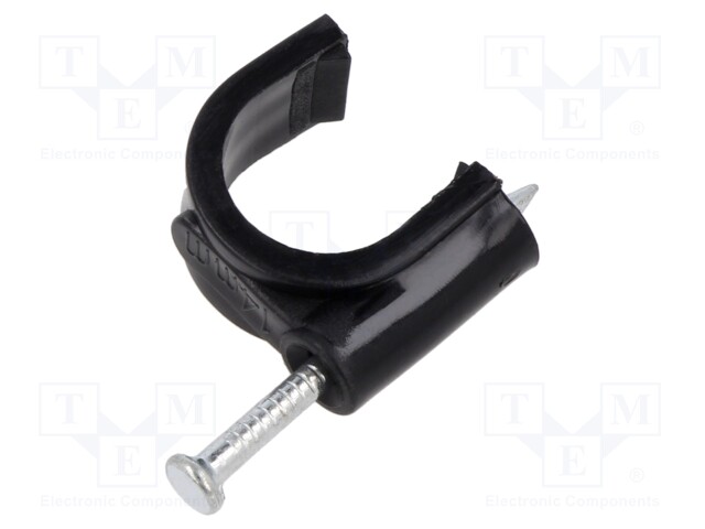 Holder; black; on round cable; 100pcs; with a nail; Ø: 14mm