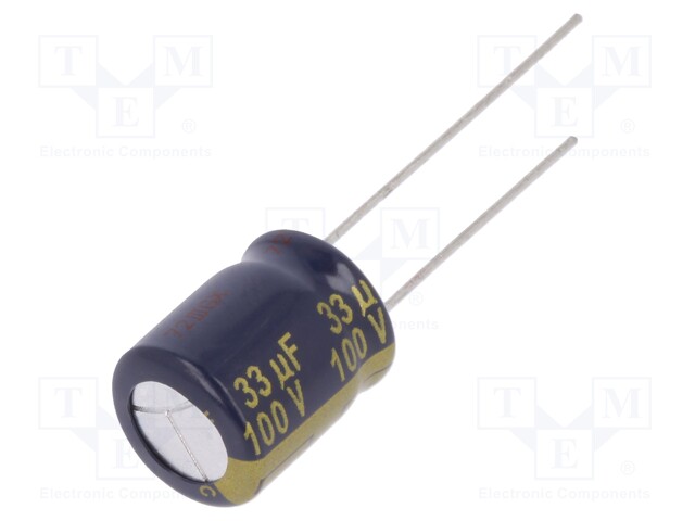 Capacitor: electrolytic; low impedance; THT; 33uF; 100VDC; ±20%