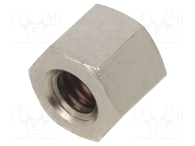 Screwed spacer sleeve; Int.thread: M4; 6mm; hexagonal; brass