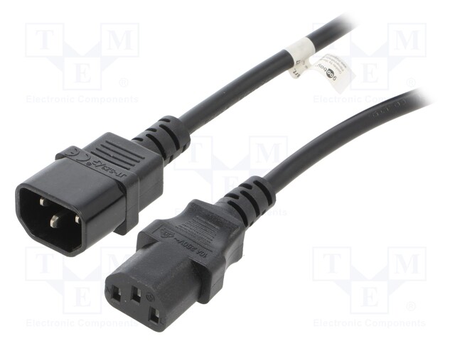 Cable; IEC C13 female,IEC C14 male; PVC; 3.5m; black; 10A; 250V