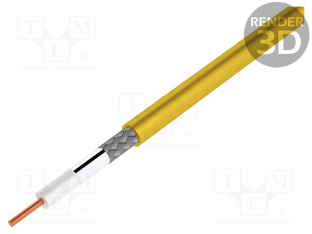 Wire: coaxial; RG179; 1x75Ω; solid; Cu; 28.5AWG; PVC; yellow; 305m