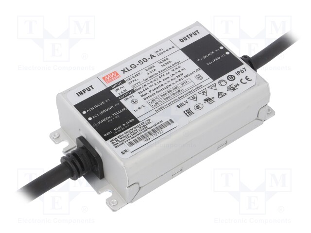 Power supply: switched-mode; LED; 50W; 22÷54VDC; 530÷2100mA; IP67