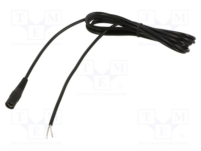 Cable; wires,DC 5,5/2,1 socket; straight; 0.75mm2; black; 0.5m