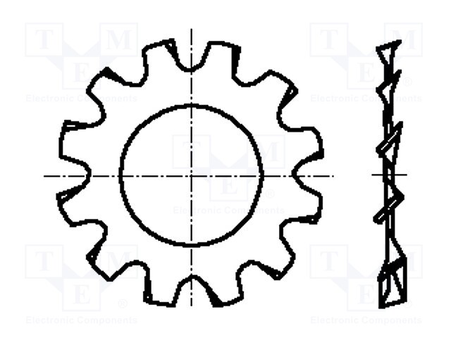 Washer; externally serrated; M2; D=4.5mm; h=0.3mm; spring steel