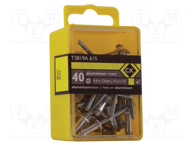 Rivet; aluminium; Rivet diam: 4.8mm; L.rivet: 12mm; 40pcs.